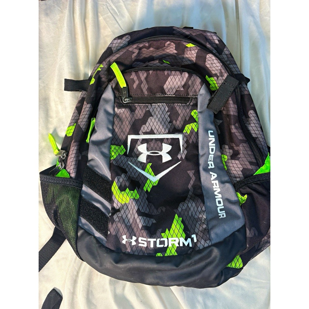 Under Armour Storm Kids Backpack Gray Black Green Camo Logo